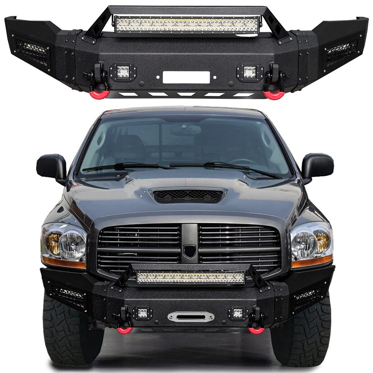 Vijay For 2006-2008 Dodge Ram 1500 Front Bumper with Winch Plate & LED Lights