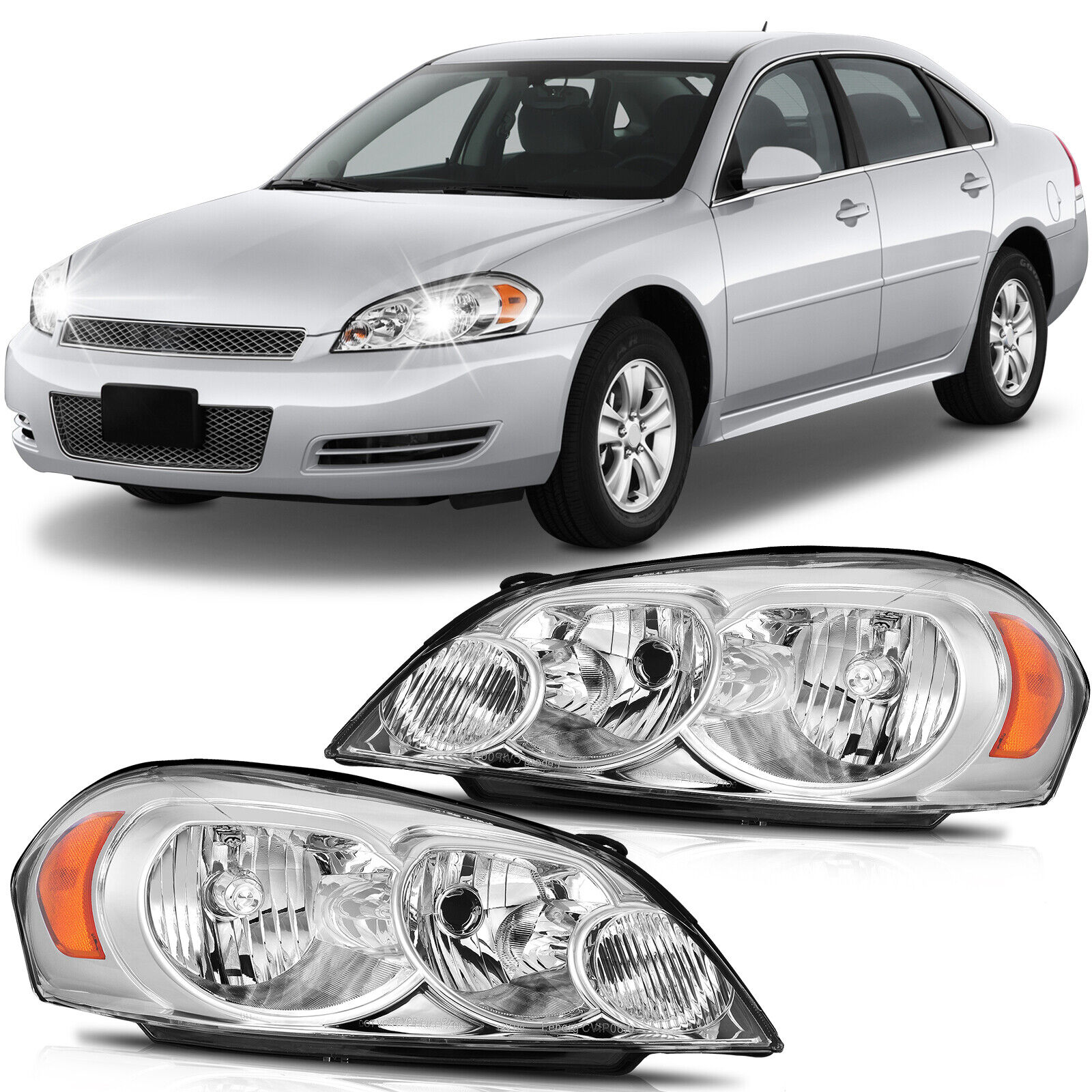 For 2006-2013 Chevrolet Impala Headlights Assembly Clear Lens w/Amber Pair