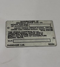Data Plate Sign DeLorean DMC S101 Gullwing Back To The Future picture