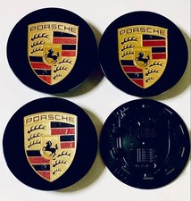 Porsche 76mm Gloss Black Concave Wheel Center Caps – Set of 4 Hub Covers for 911 picture
