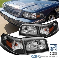 Black Fits 2006-2011 Mercury Grand Marquis Headlights+Corner Signal Lamps Pair picture