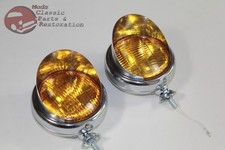 6 Volt Amber Mounted Visor Fog Light Lamps Custom Truck Hot Rat Street Rod Pair picture