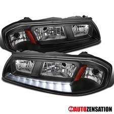 Fit 2000-2005 Chevrolet Impala Black Headlights Headlamps w/ LED Left+Right picture