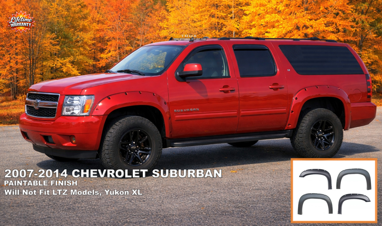 Paintable Black 07-14 Chevrolet Suburban 1500 Pocket Rivet Fender Flares Set