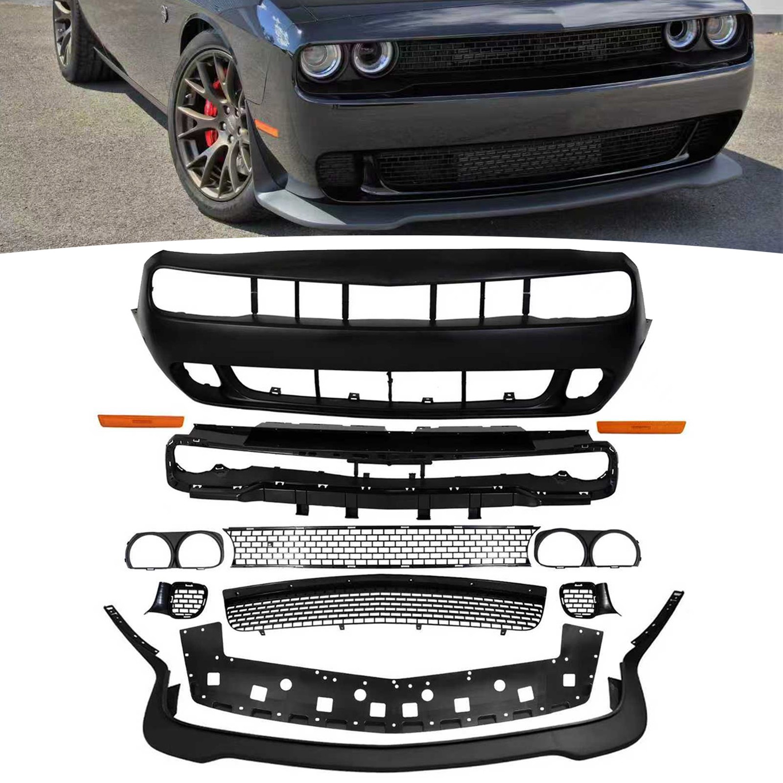 For 2015-2023 Dodge Challenger Full Front Bumper Cover Grille Lip Hellcat Style