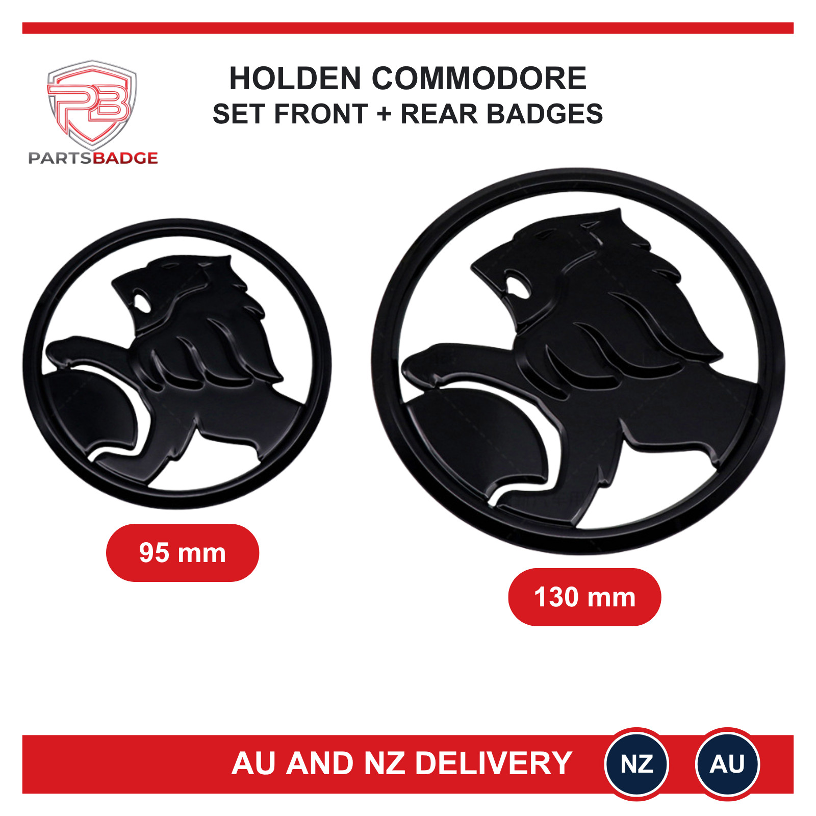Holden Set of Front + Rear Lion Badge Set Gloss Black Commodore VE VF SV6 SS SSV