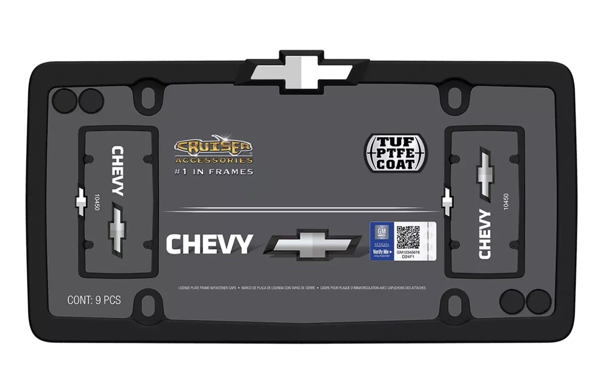 Chevrolet Chevy Bowtie Logo Matte Black License Plate Tag Frame for Cars Trucks 