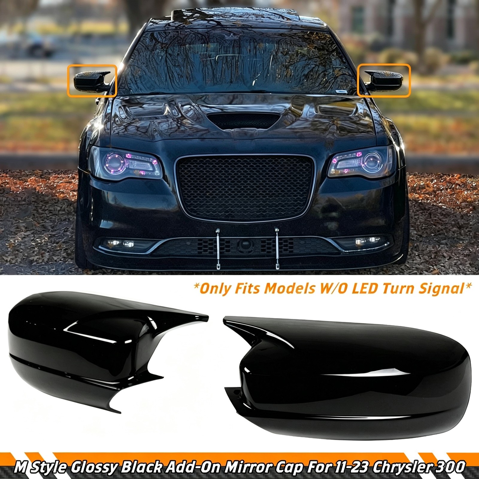 FOR 11-23 CHRYSLER 300 M STYLE GLOSS BLACK ADD-ON SIDE MIRROR COVER CAP OVERLAY
