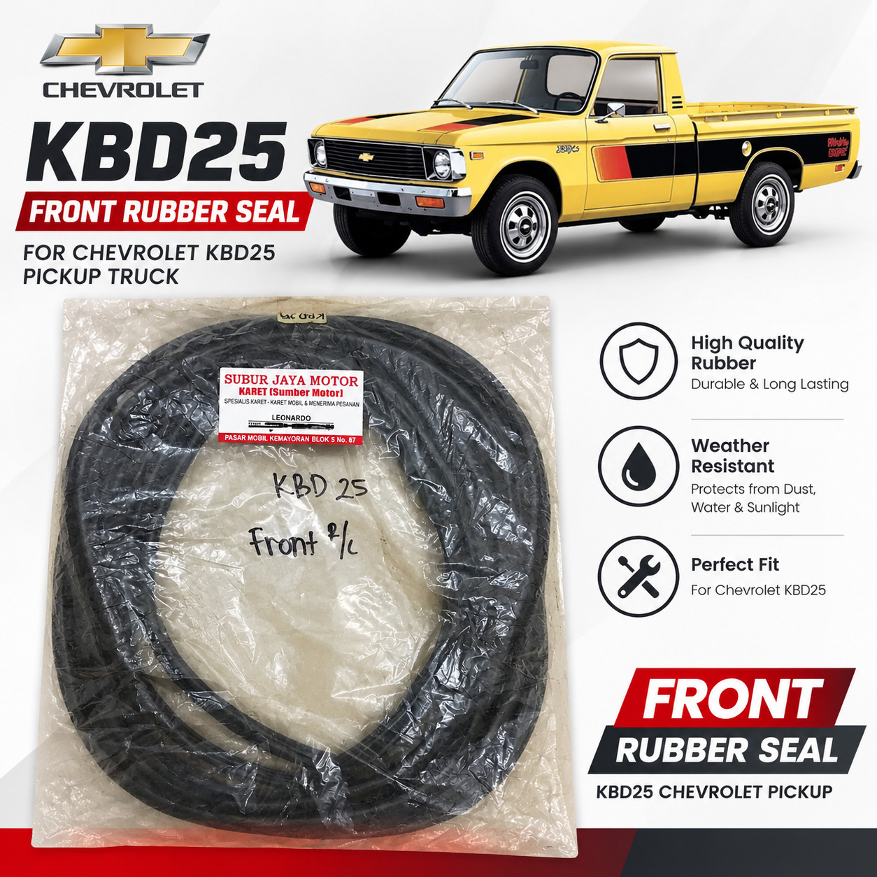 Chevrolet LUV KBD25 Front Door Weatherstrip Seal Pair Right & Left