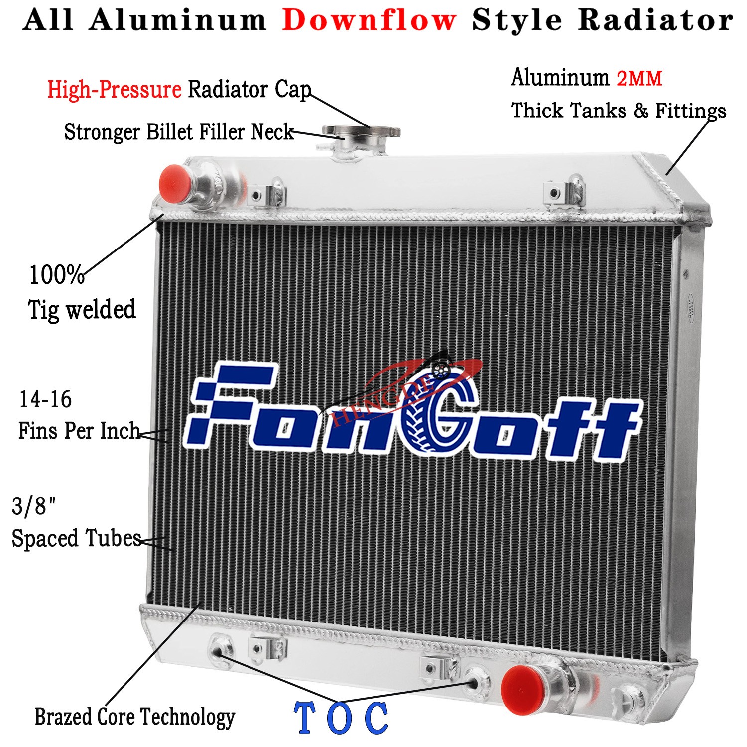 2-Row Aluminum Radiator for 1964-1967 Pontiac / Le-Mans/Tempest/GTO 3.8L 6.6L