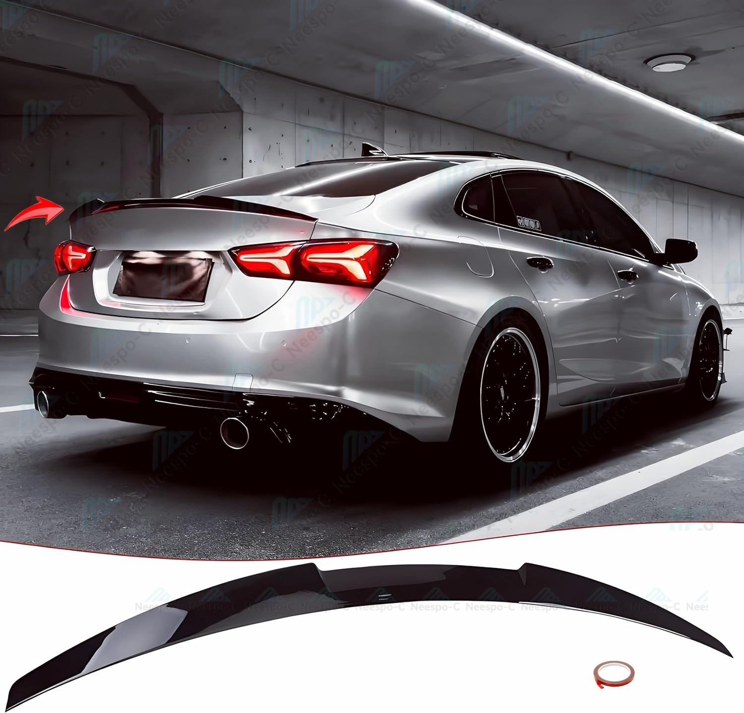 Fit For CHEVROLET Malibu Sedan Rear Spoiler Trunk Wing Gloss Black 2016-2025