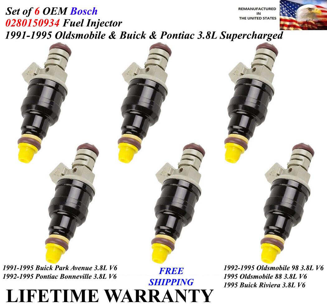 Set of 6 OEM Bosch Fuel Injectors For 1995 Buick Riviera 3.8L V6 Supercharged