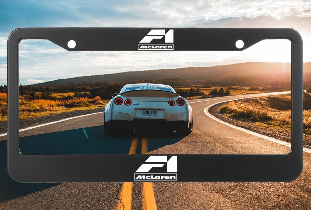 Custom Laser Engraved Black License Plate Frame Aluminum - McLaren F1