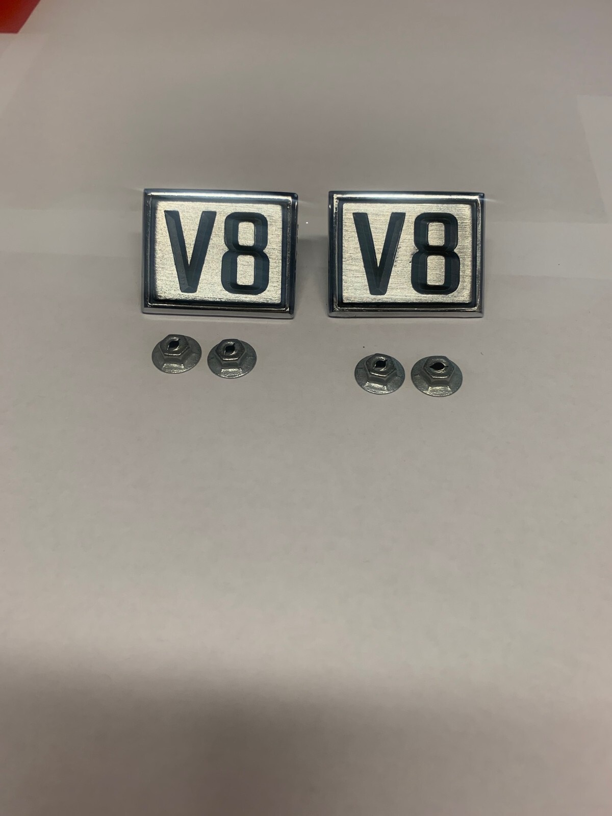 65 66  Pontiac Beaumont Canso Fender V-8 Emblems Pair # 5737239.  