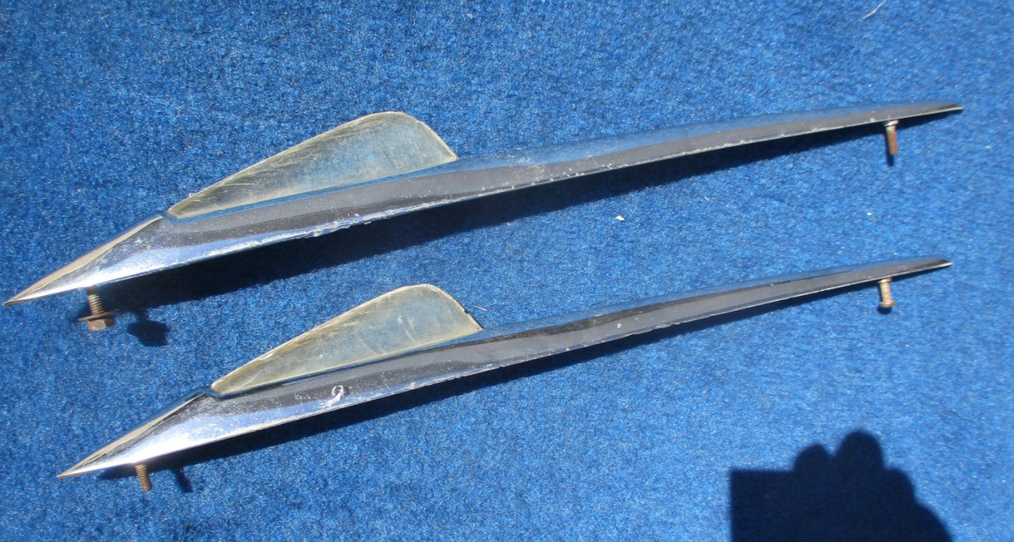 1955 Studebaker Speedster Fender Top Ornament Pr Very Shinny Chrome OEM # 299443