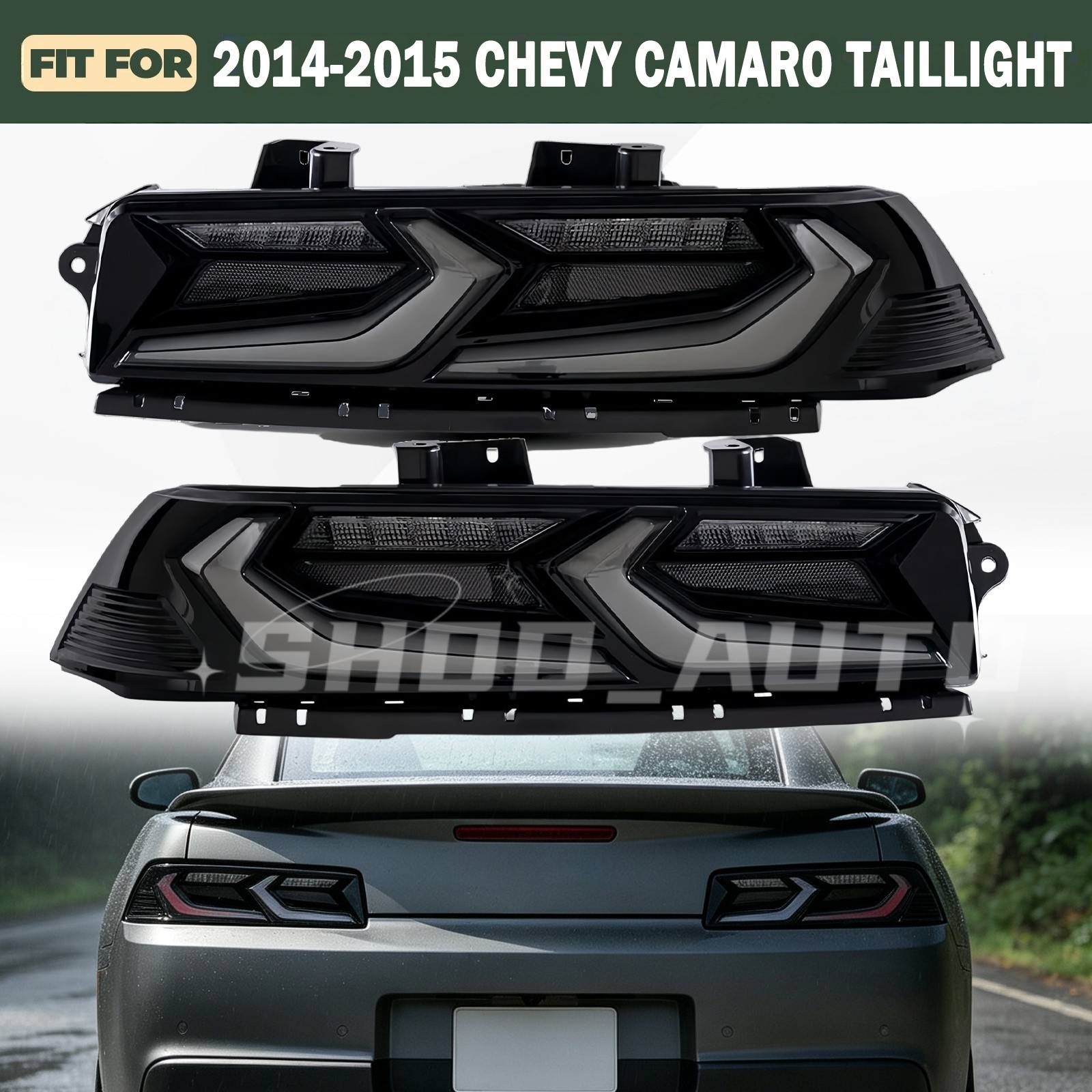 Smoked FULL Led Tail Lights For 2014-2015 Chevrolet Camaro Rear w/o Animation
