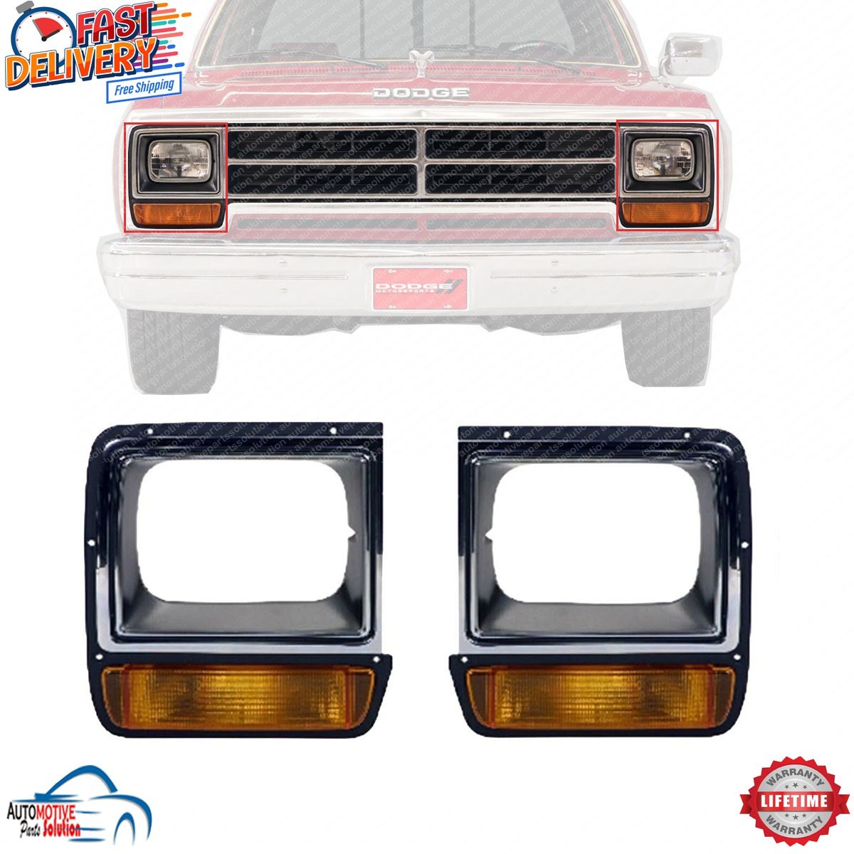 NEW FRONT HEADLAMP DOOR / BEZEL LEFT RIGHT FOR 1986-1990 DODGE RAMCHARGER D150
