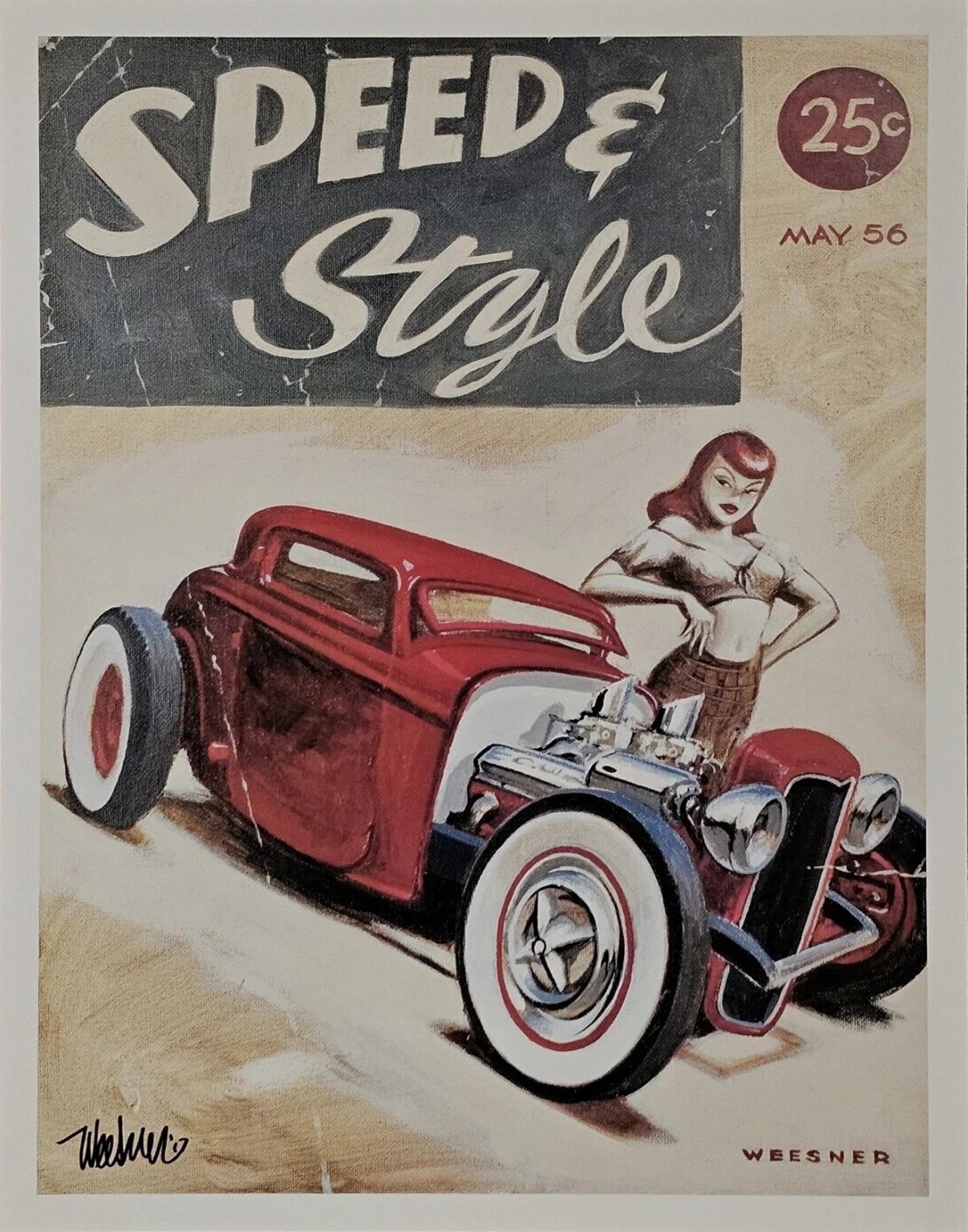 Out of Print Signed Keith WEESNER poster vtg 1932 Ford 3 window Hot Rod mcm Art 