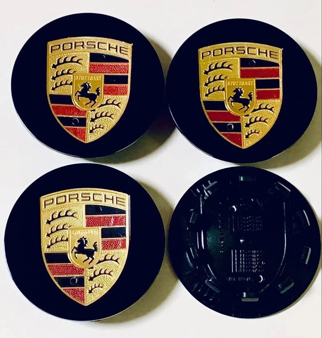 Porsche 76mm Gloss Black Concave Wheel Center Caps – Set of 4 Hub Covers for 911