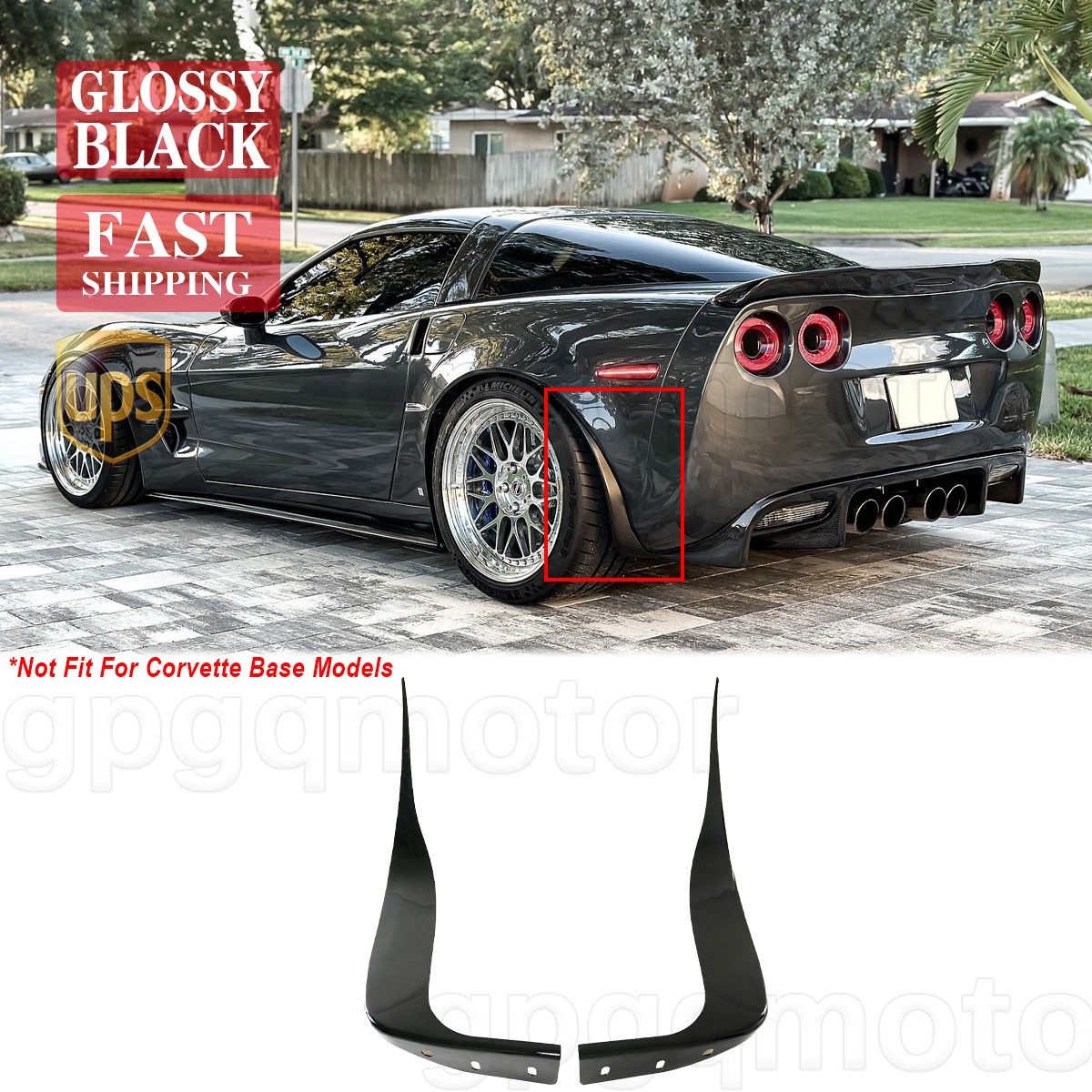 For Chevy Corvette C6 Z06 ZR1 2005-2013 Gloss Black Rear Splash Guards Mud Flaps