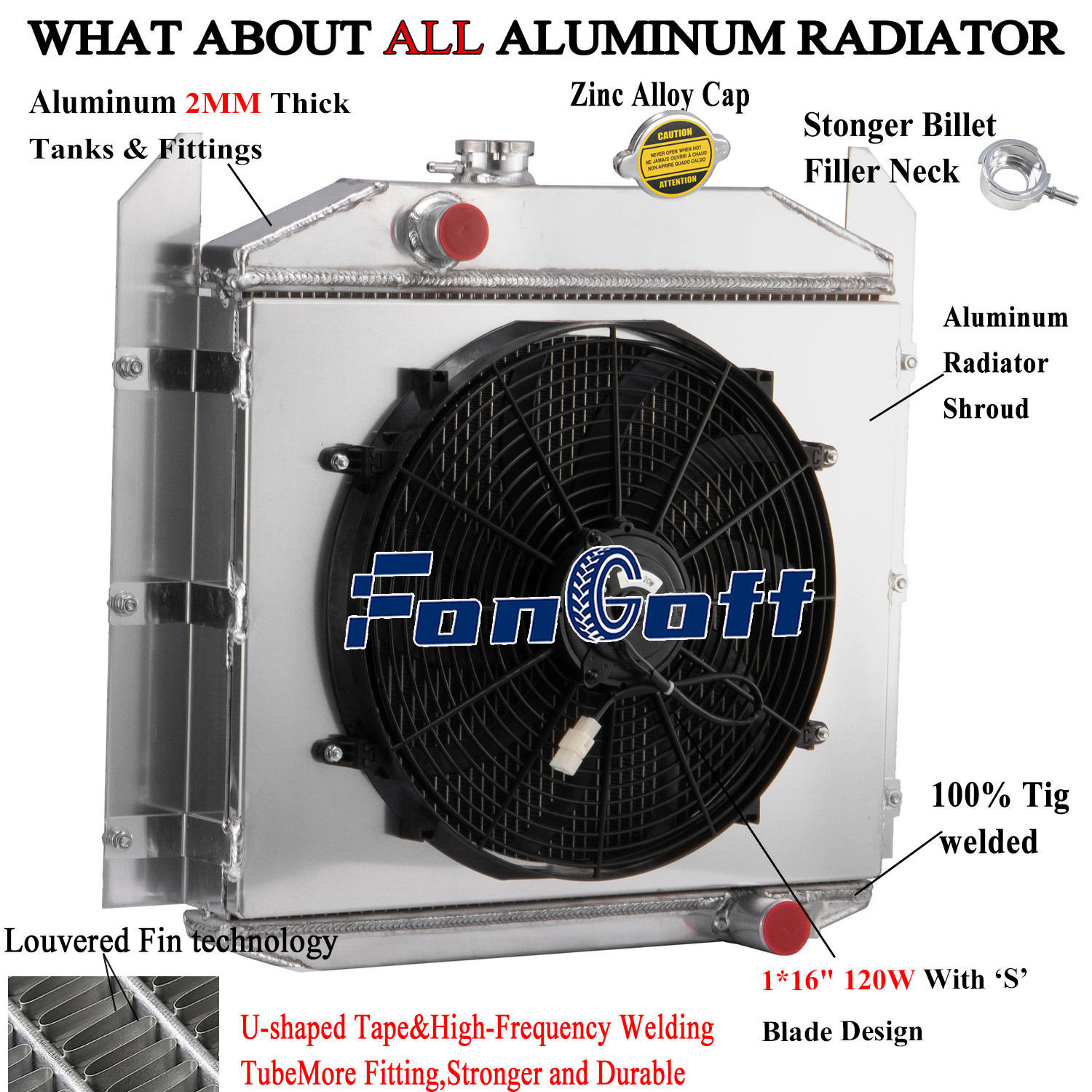 4 Row Radiator w/ Shroud Fan For 1949-1952 Studebaker Deluxe 2R6/2R11/2R10.
