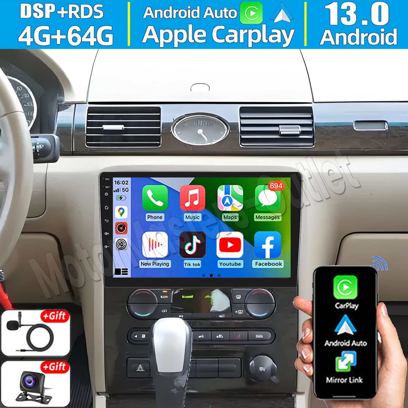 10\'\' Android 13 Carplay For Mercury Montego 2005-2007 Car Stereo Radio GPS 4+64G