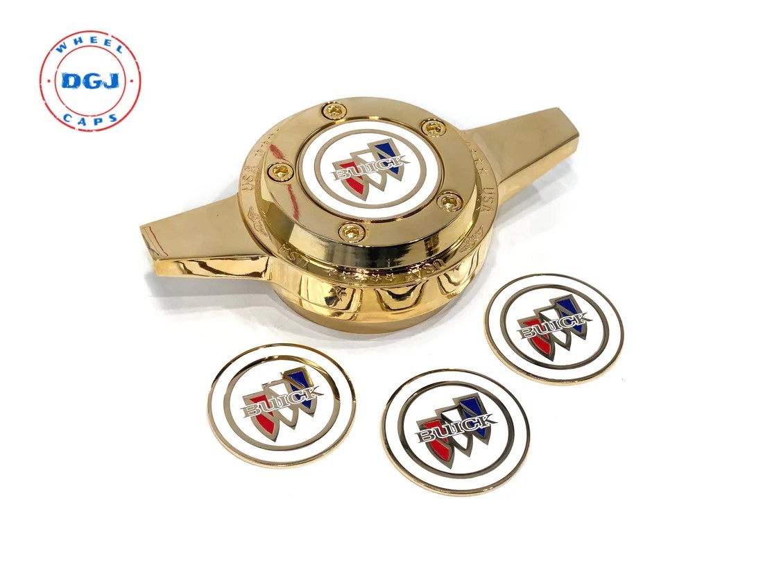 Buick White on Gold Lowrider Wire Wheel Metal Chips Emblems Size 2.25 S1