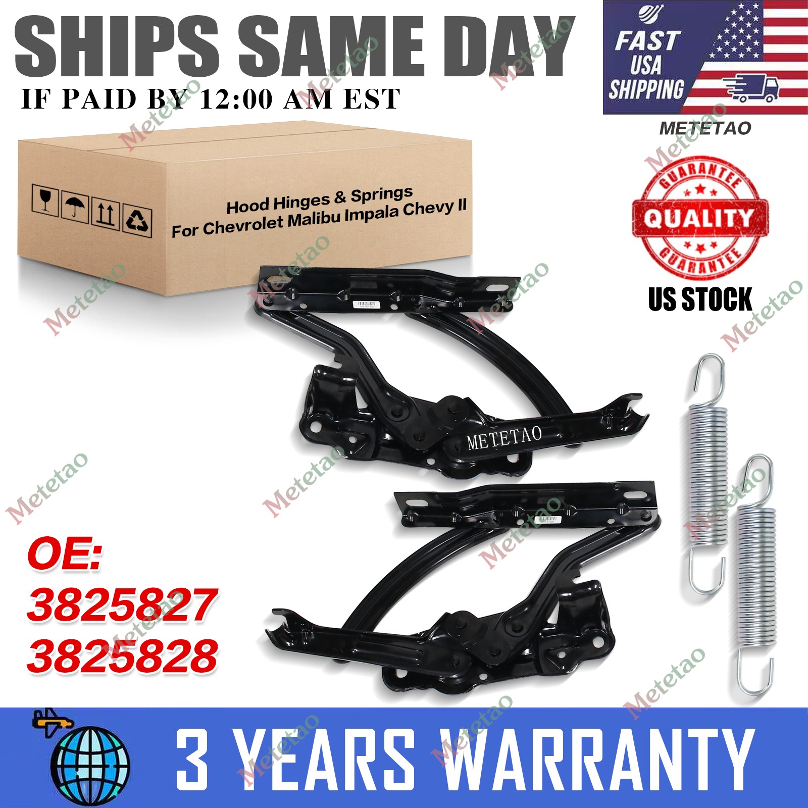 2pcs Hood Hinge For Chevrolet Malibu Impala Chevy II Oldsmobile 442 Pontiac NEW