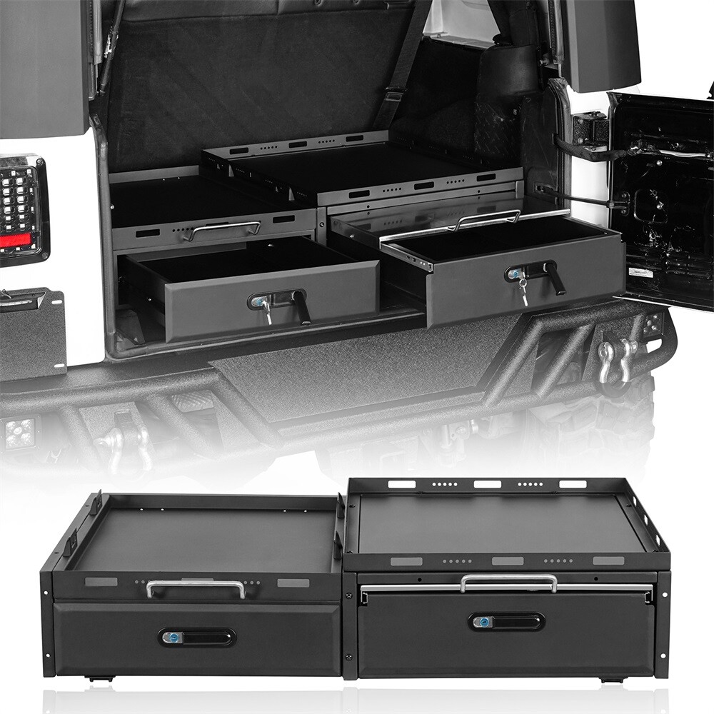 Fit 15-26 Jeep Wrangler JK JL 4-Door Cargo Drawer w/ Shelf & Fridge Slide Mount