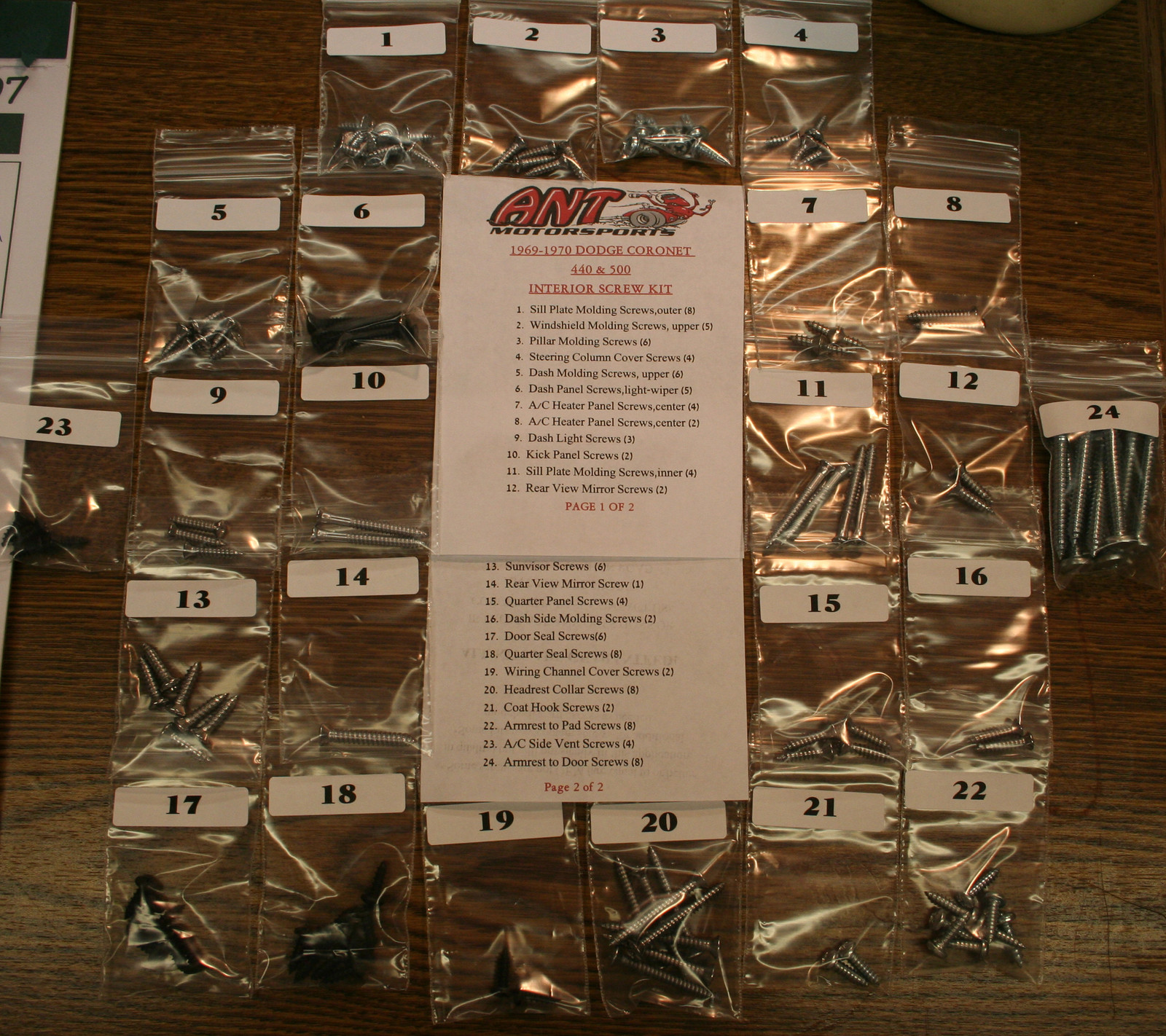 1969 - 1970 DODGE CORONET  INTERIOR SCREW KIT    110pcs.