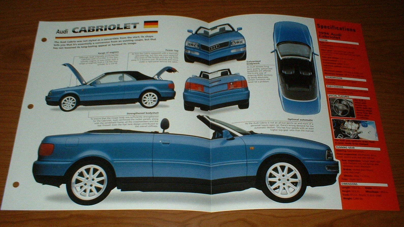 1994 AUDI CABRIOLET ORIGINAL IMP BROCHURE SPECS INFO 94 91 92 93 95 96 97 98 99