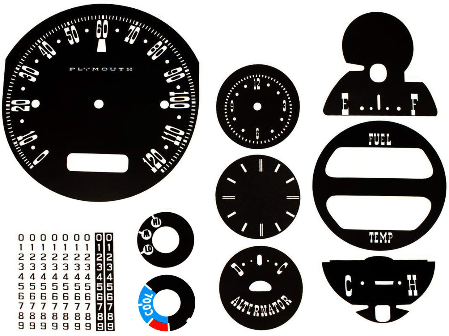 Premium Dash Decal 63 Plymouth Fury, Savoy, Sport Fury FULL KIT 120MPH BLACK