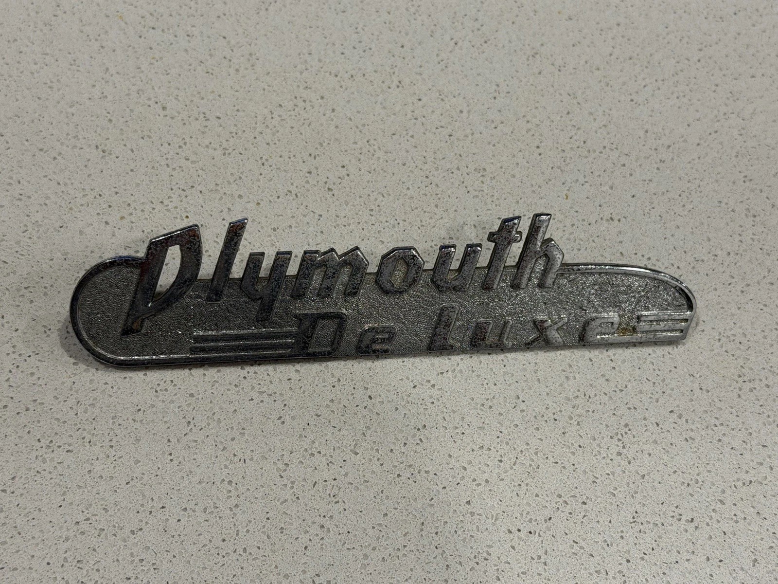 Vintage 1950-1951 Plymouth De Luxe Script Trunk Emblem Badge OEM MoPar 1338836