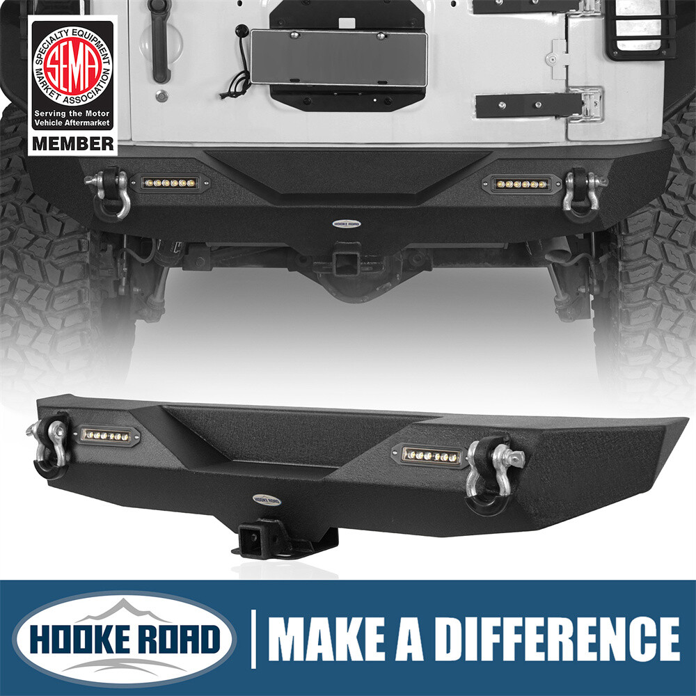 Hooke Road Rear Bumper For Jeep Wrangler JK 2007-2018 w/LED Lights & D-Rings