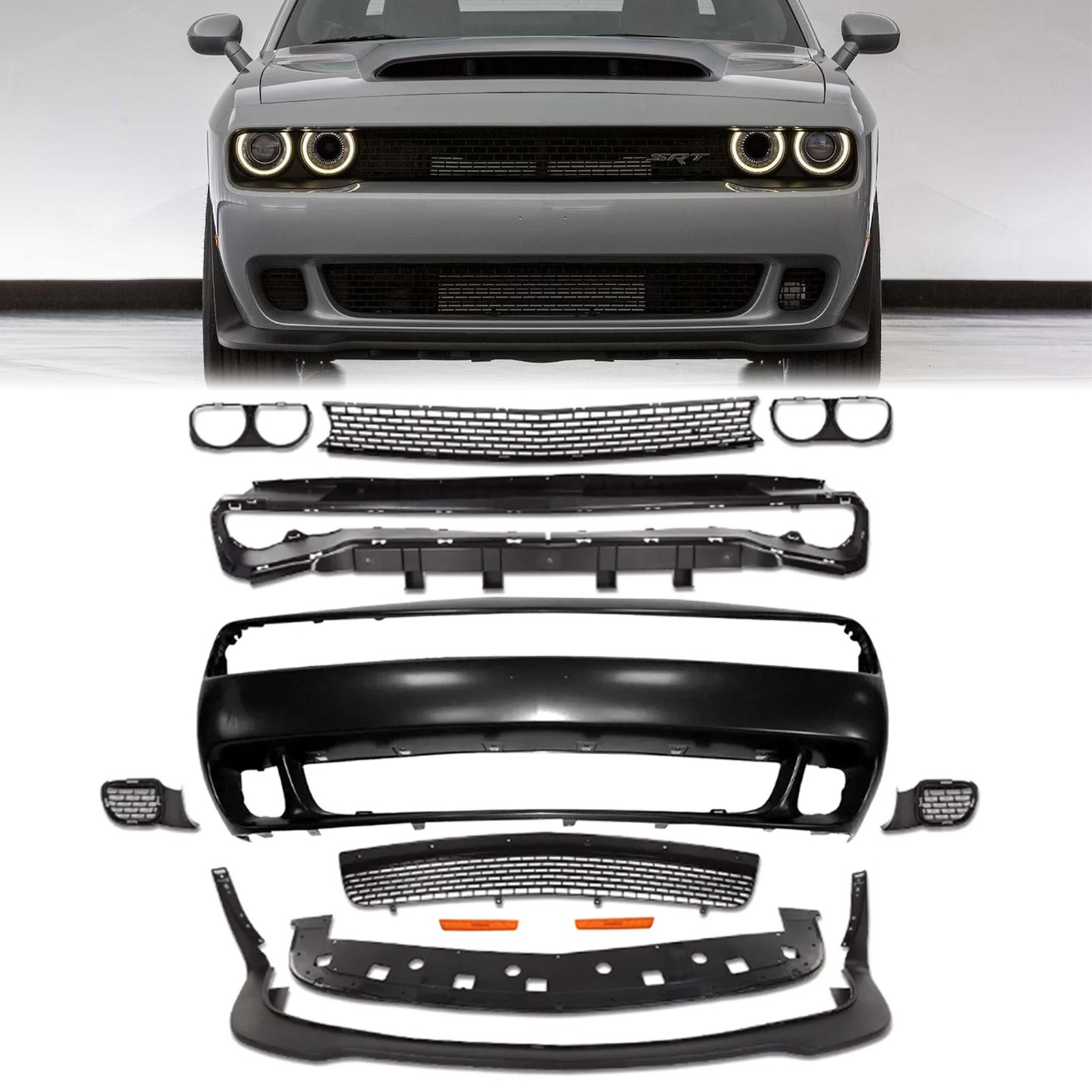 Fit for 2008-2014 Dodge Challenger Hellcat Style SRT Full Front Bumper Cover Kit