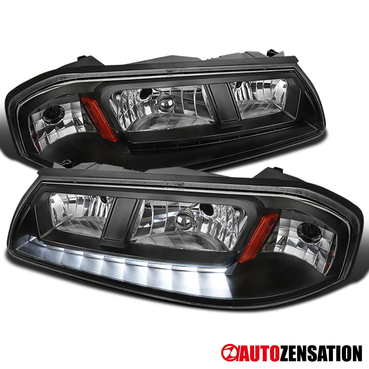 Fit 2000-2005 Chevrolet Impala Black Headlights Headlamps w/ LED Left+Right