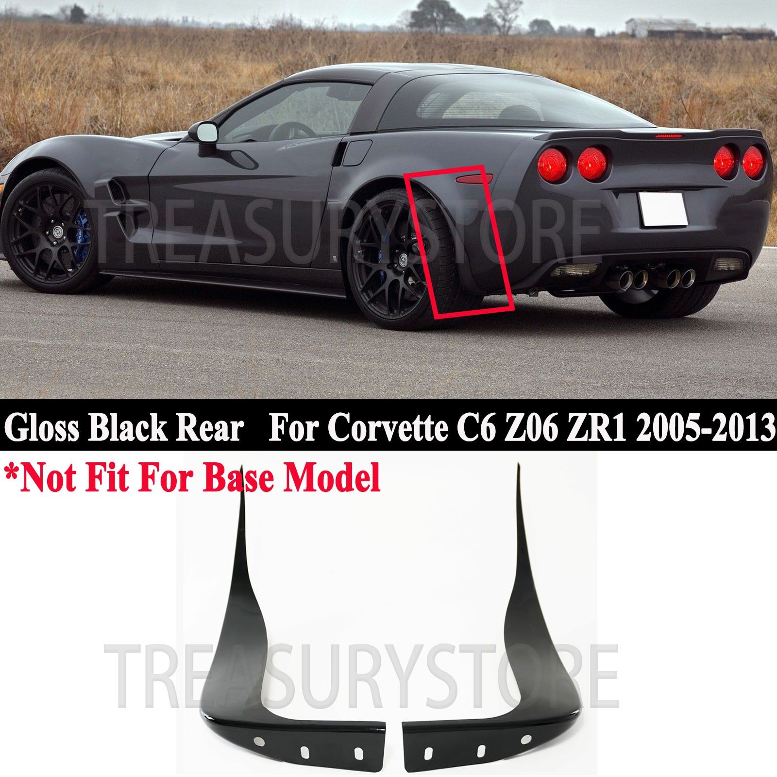 For Corvette C6 Z06 ZR1 2005-2013 Glossy Black Rear Side Splash Guards Mud Flaps