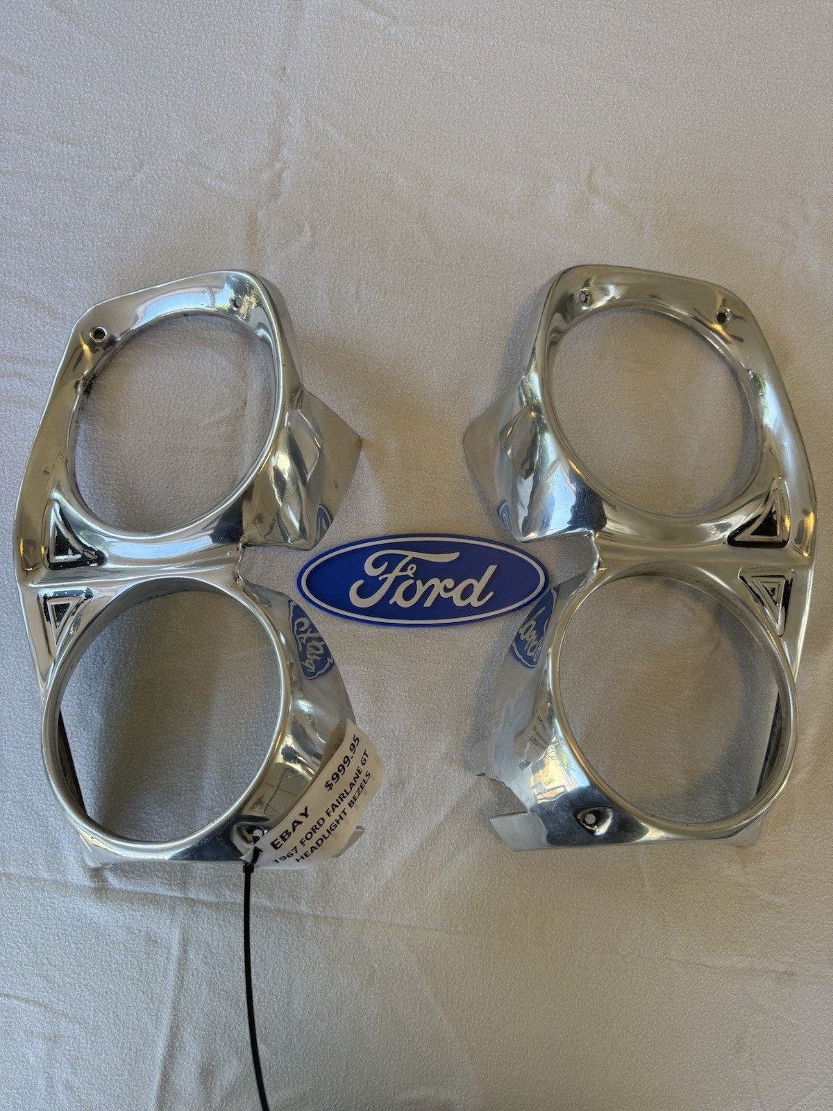 OEM 1967 Ford Fairlane/Ranchero Headlight Bezels – Polished Matched Pair